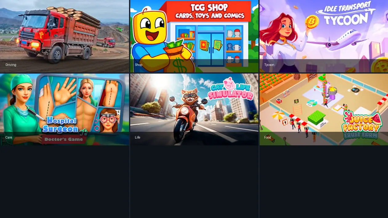 Collage of GameHa browser simulator game thumbnails