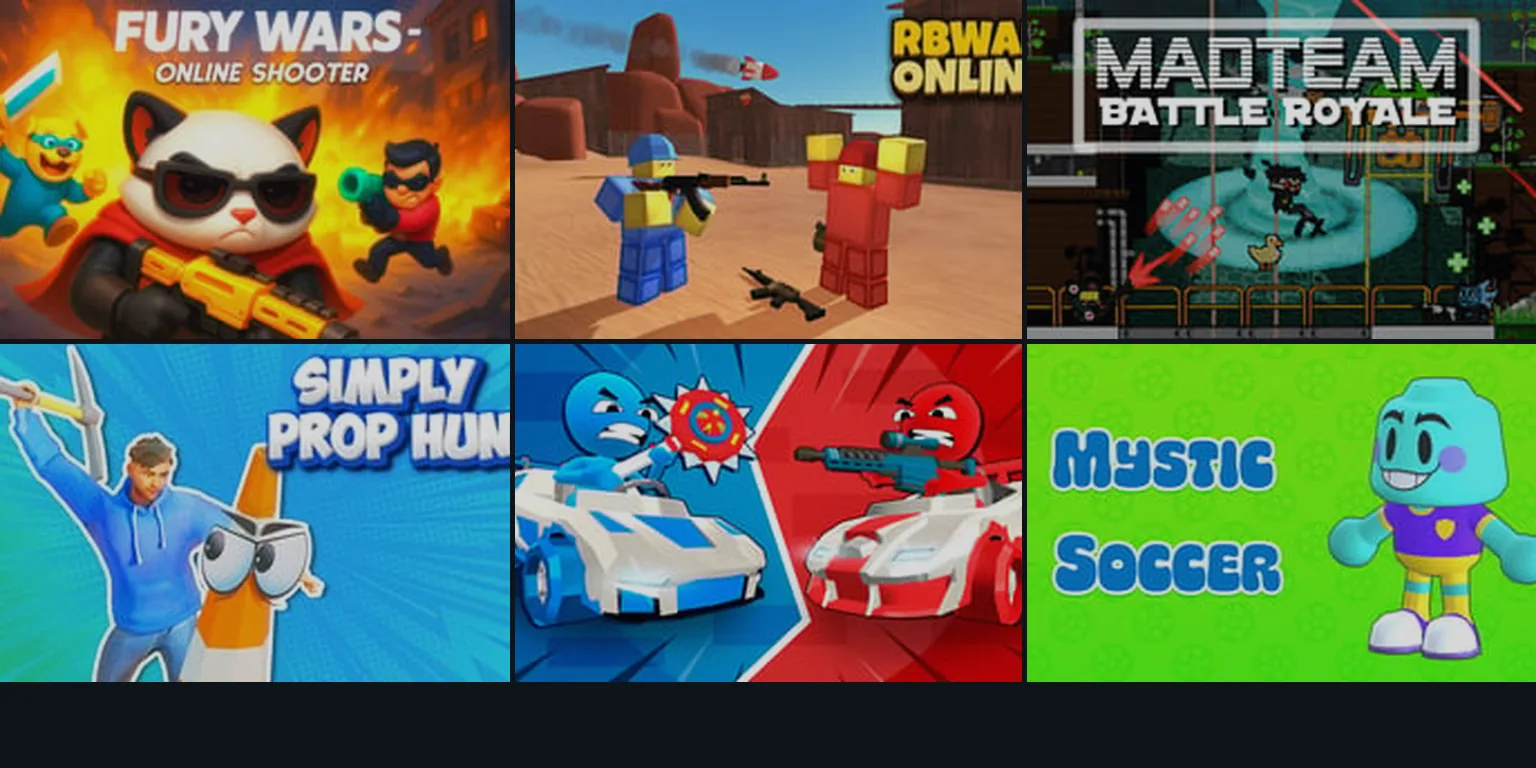 Collage of GameHa multiplayer browser game thumbnails